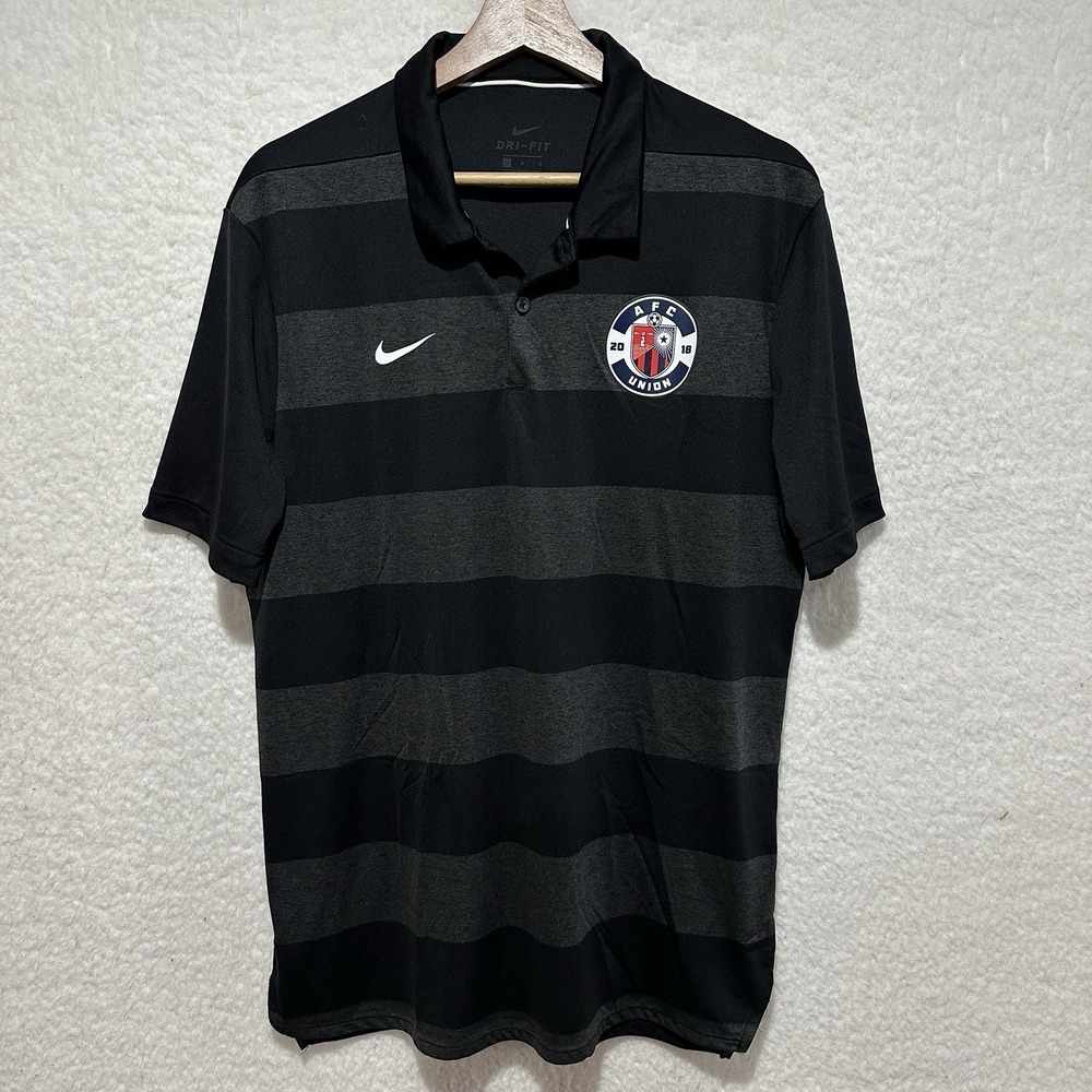 Nike Dri-Fit Men's Black & Gray Striped AFC 2018 UNION Patch Polo Shirt Sz L/G/G